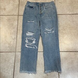 Altard State Mica Denim Exposed Button Destroyed Straight Ankle Crop Jeans 29